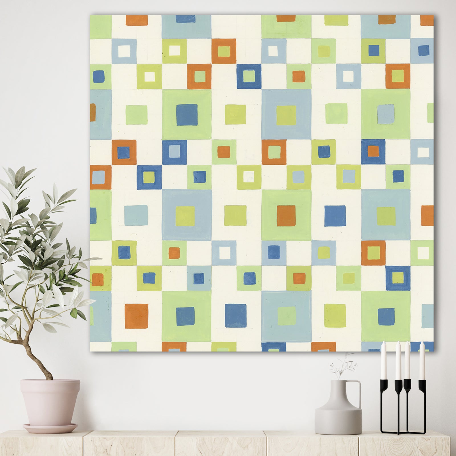 Pink Green And Brown Quilt Pattern - Mid-Century Modern Canvas Art Print