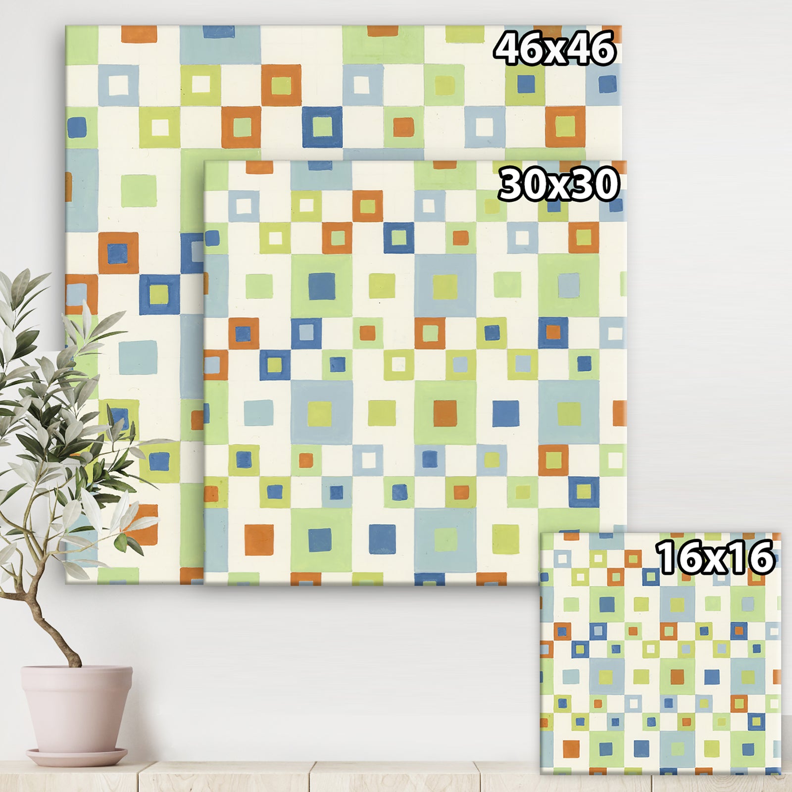Pink Green And Brown Quilt Pattern - Mid-Century Modern Canvas Art Print