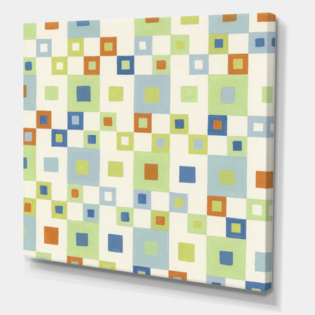 Pink Green And Brown Quilt Pattern - Mid-Century Modern Canvas Art Print