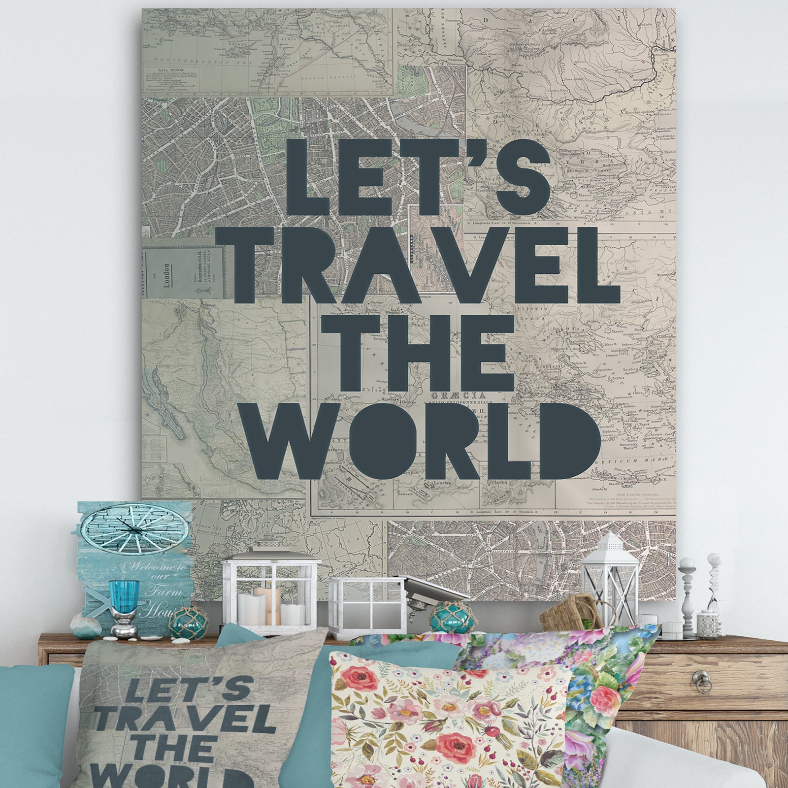 Lets Travel The World - Cottage Canvas Wall Art