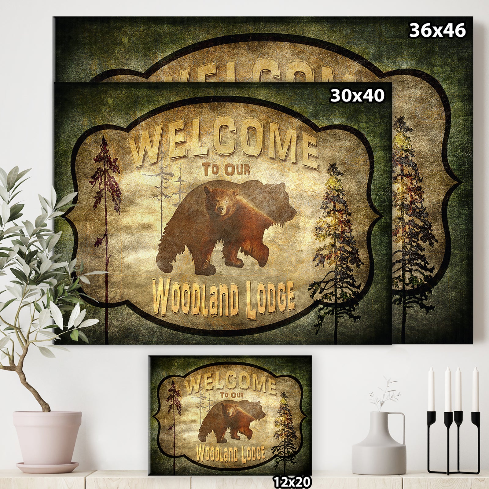 Welcome_Lodge Bear - Cottage Canvas Art Print