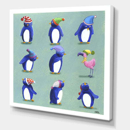 Eight Penguins And A Flamingo - Nautical & Coastal Canvas Artwork