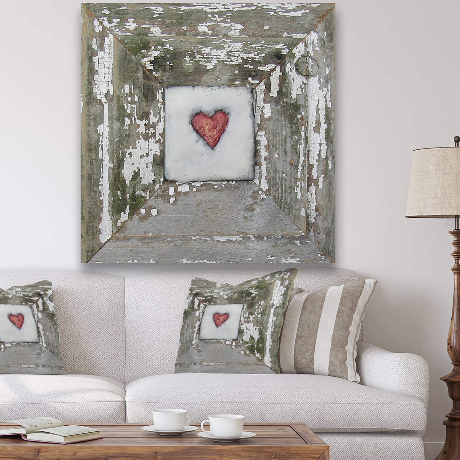Hearts - Desire Distressed White - Cottage Gallery-wrapped Canvas