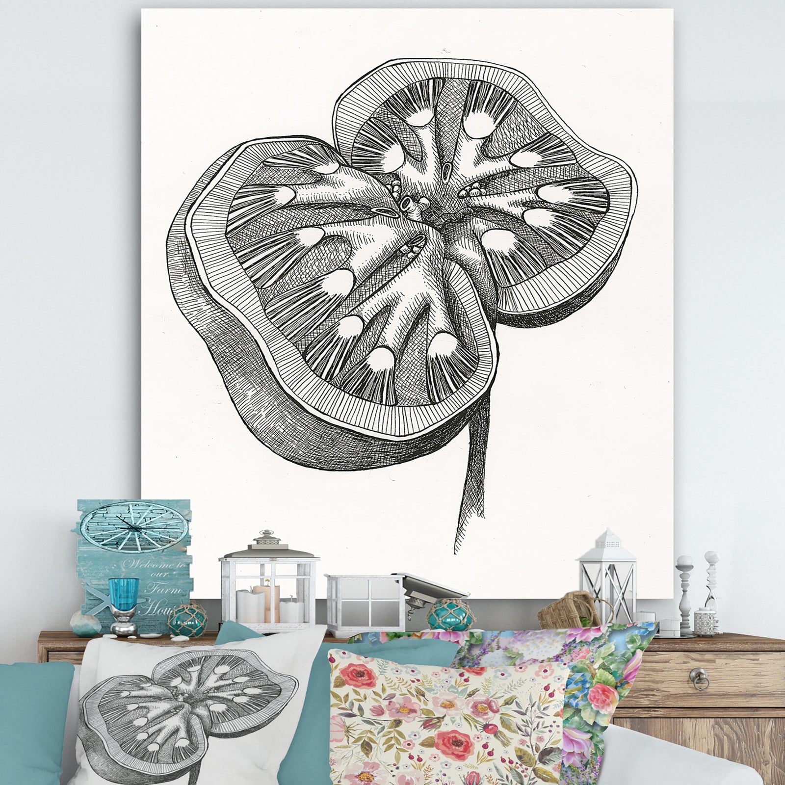 Handdrawn Kidney Cross Section - Cottage Premium Canvas Wall Art