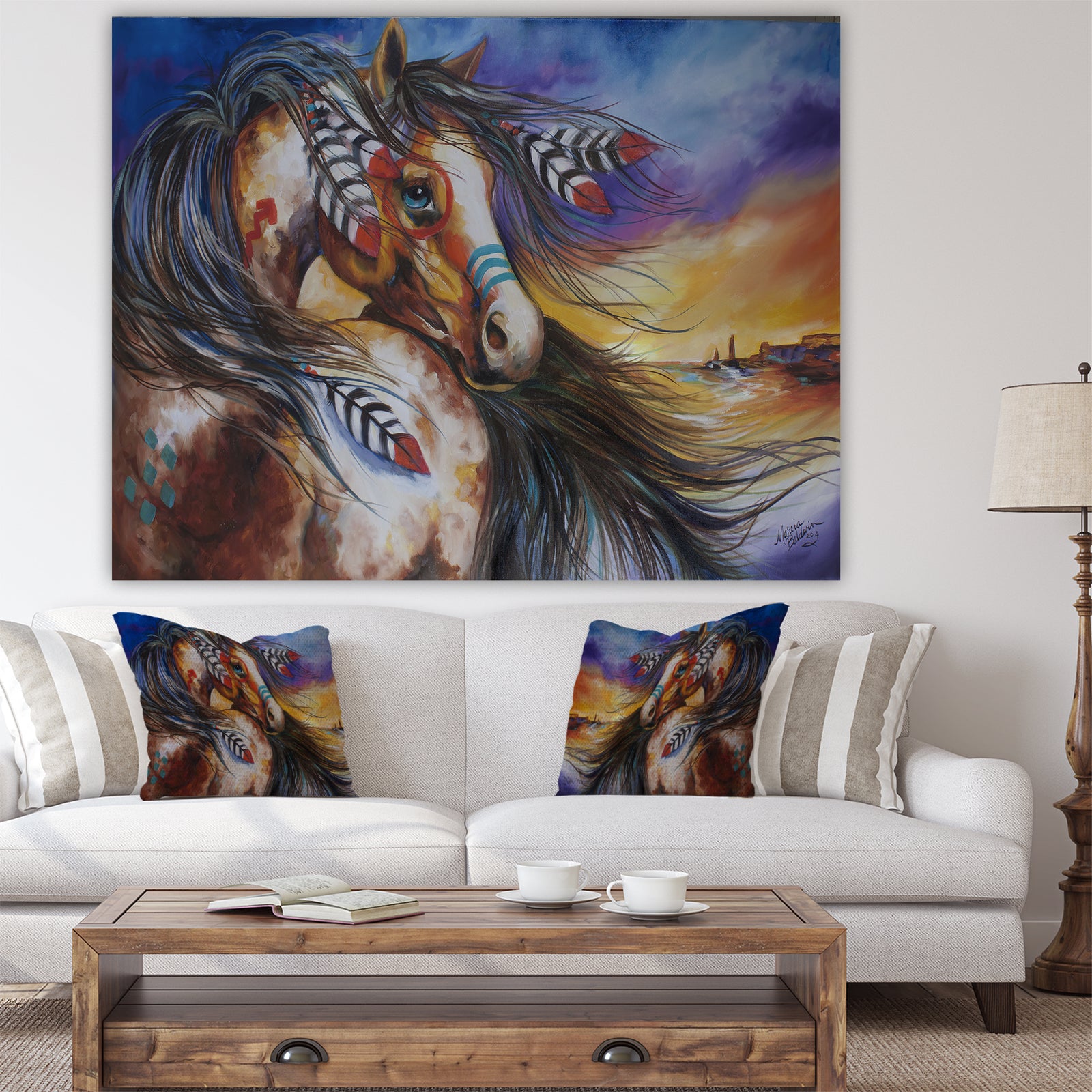 5 Feathers Indian War Horse - Cottage Canvas Wall Art