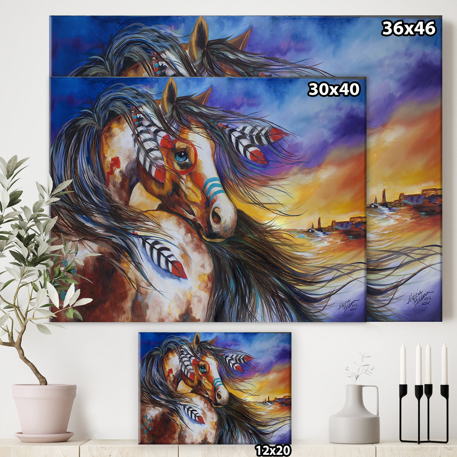 5 Feathers Indian War Horse - Cottage Canvas Wall Art