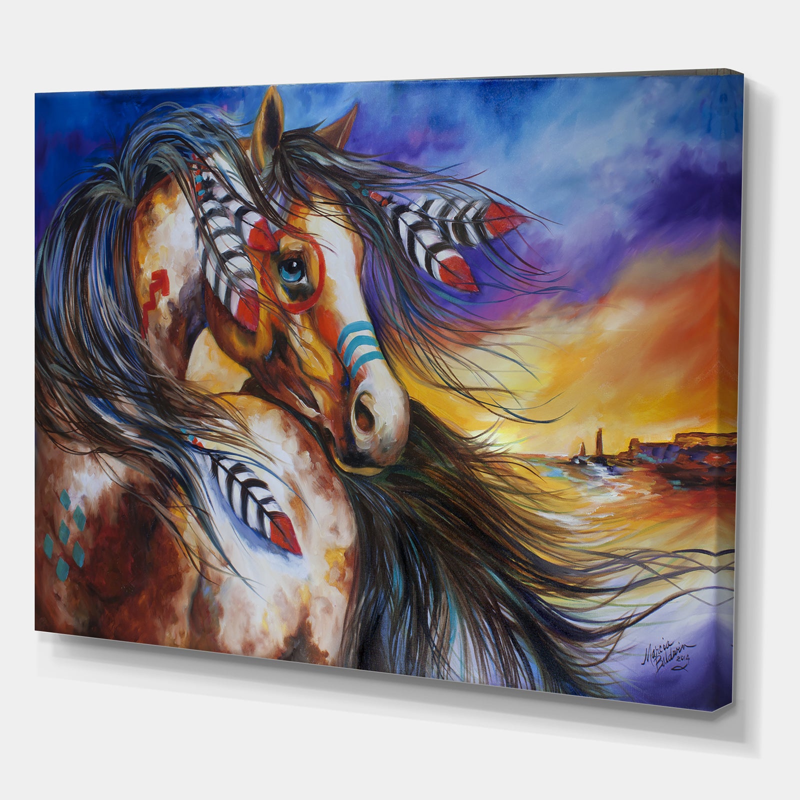 5 Feathers Indian War Horse - Cottage Canvas Wall Art