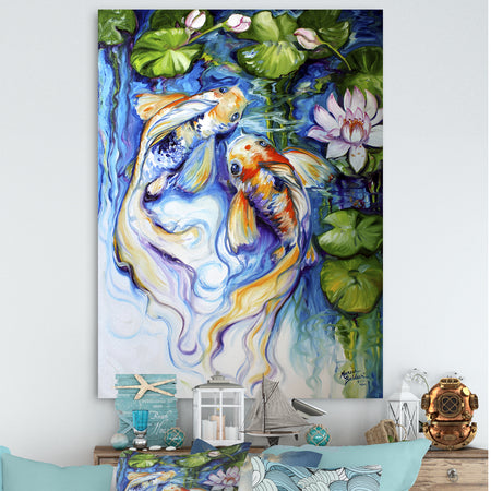 Koi Koi And Lily - Nautical & Coastal Premium Canvas Wall Art