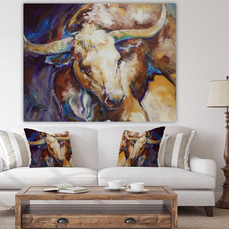 Power Longhorn Abstract - Cottage Canvas Wall Art