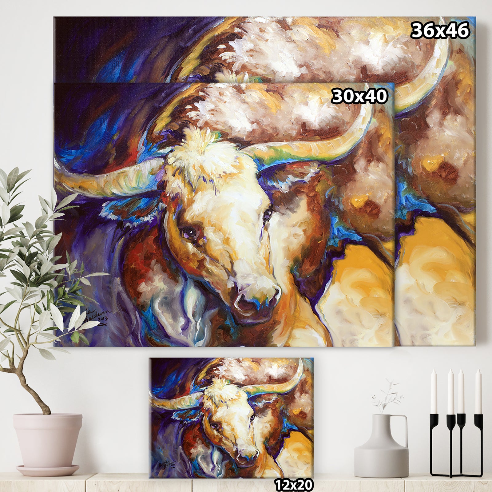 Power Longhorn Abstract - Cottage Canvas Wall Art