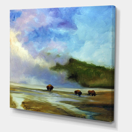 Yellowstone Buffalo Landscape - Lake House Gallery-wrapped Canvas