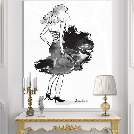 Black Dress Blowing In The Wind - Fashion Canvas Artwork