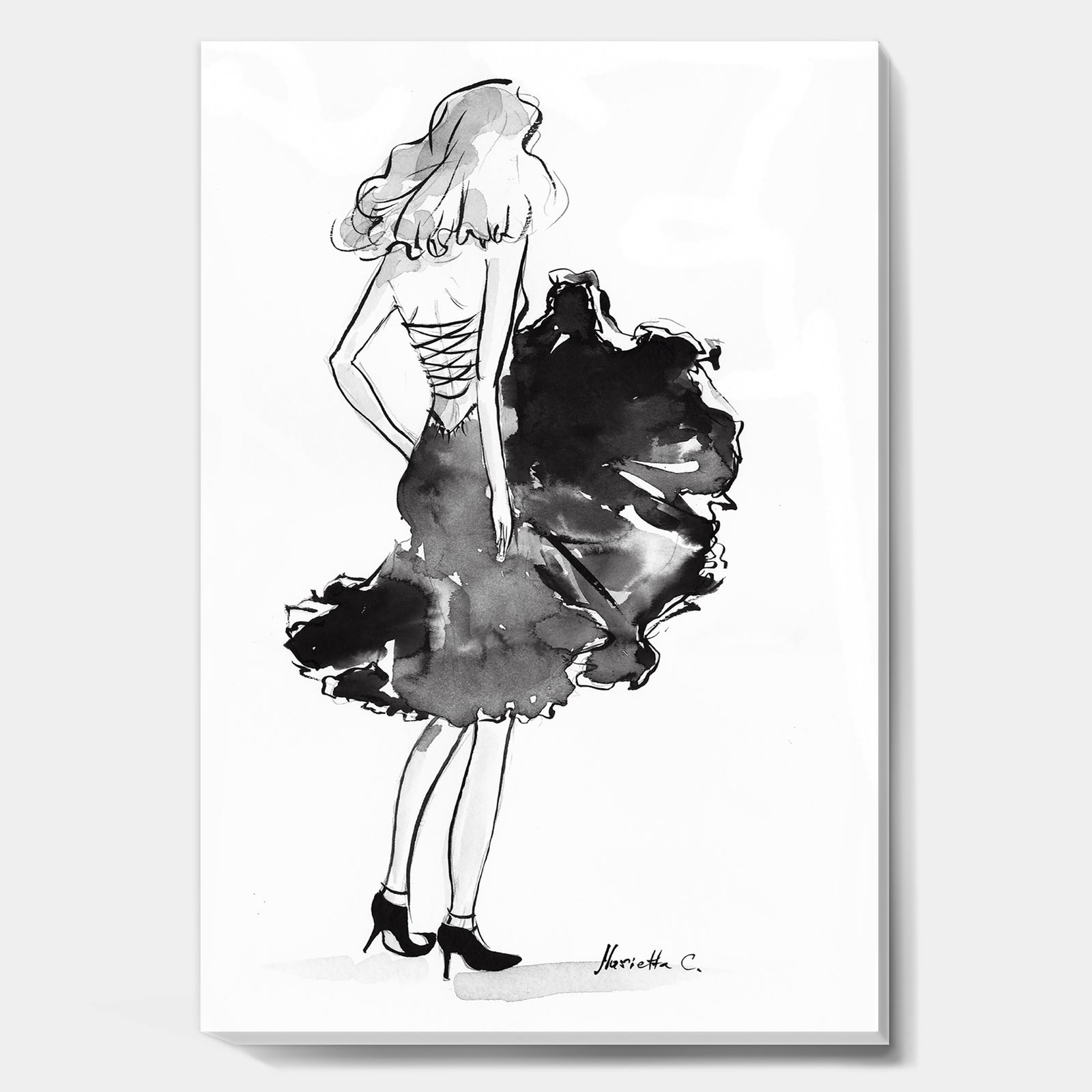 Black Dress Blowing In The Wind - Fashion Canvas Artwork