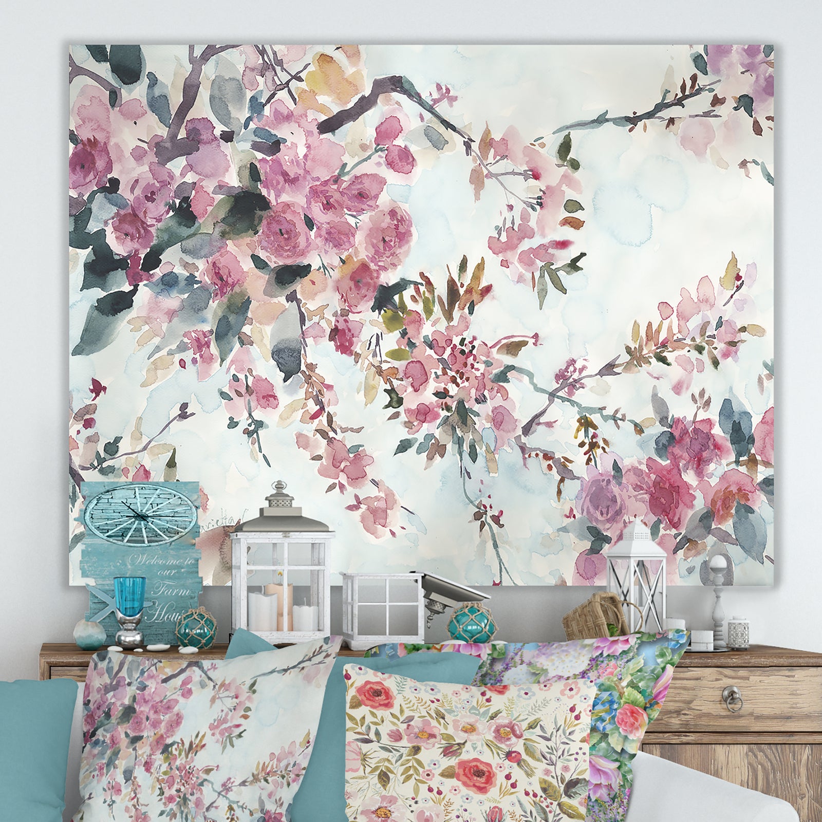 Cherry Blossoms Morning - Cottage Premium Canvas Wall Art
