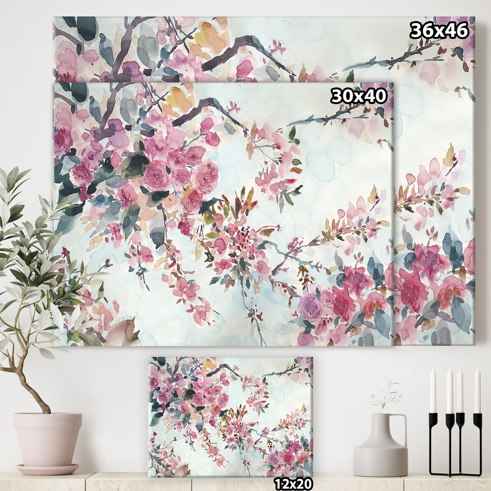 Cherry Blossoms Morning - Cottage Premium Canvas Wall Art