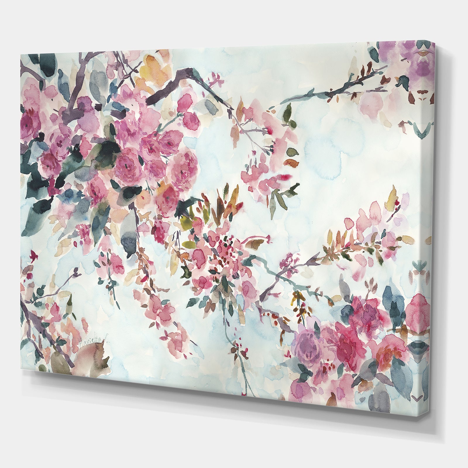Cherry Blossoms Morning - Cottage Premium Canvas Wall Art