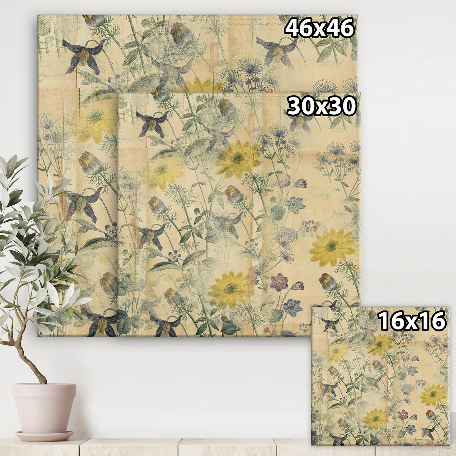 Floral Collage Layered Papers - Cottage Canvas Artwork
