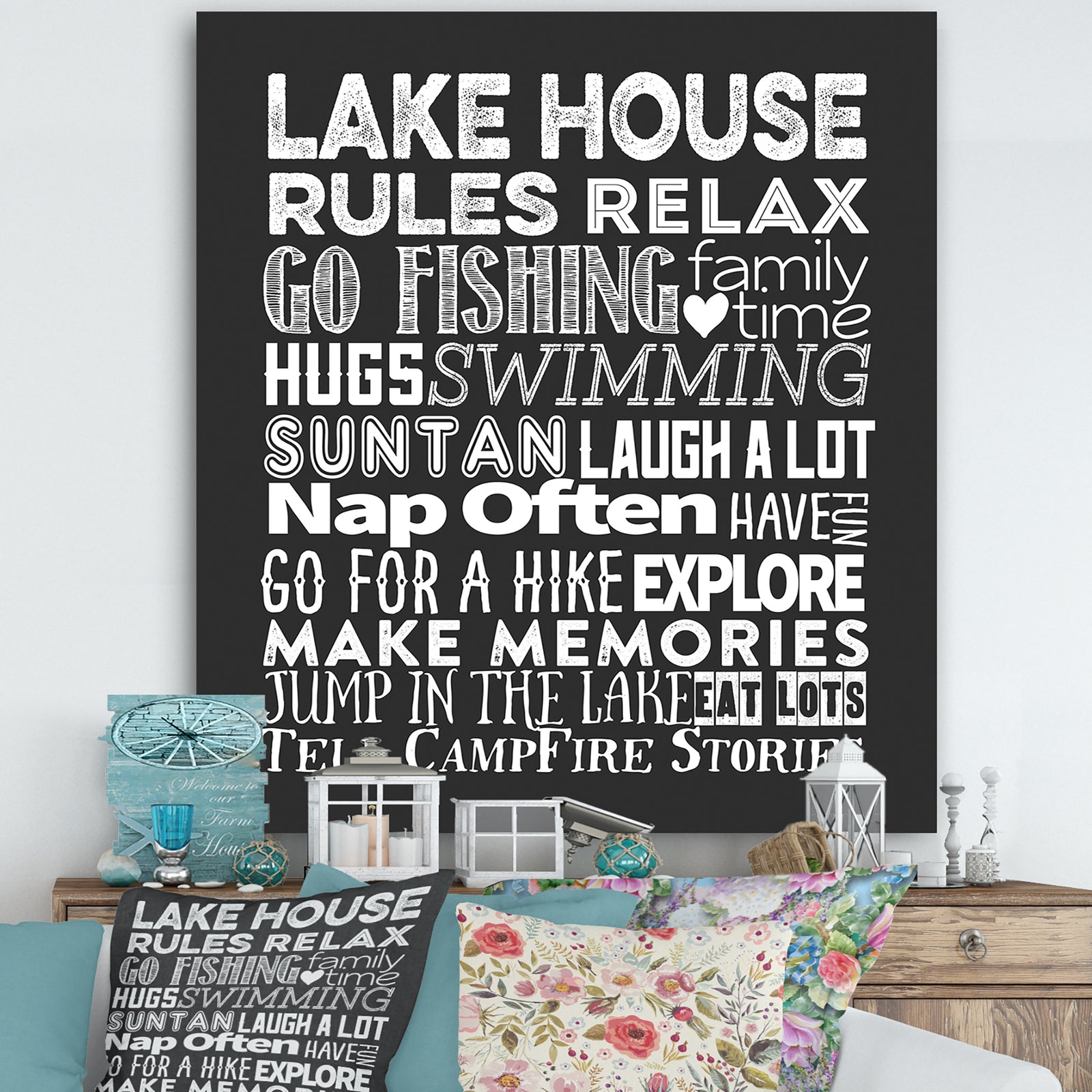 Lake House Rules - Lake House Premium Canvas Wall Art