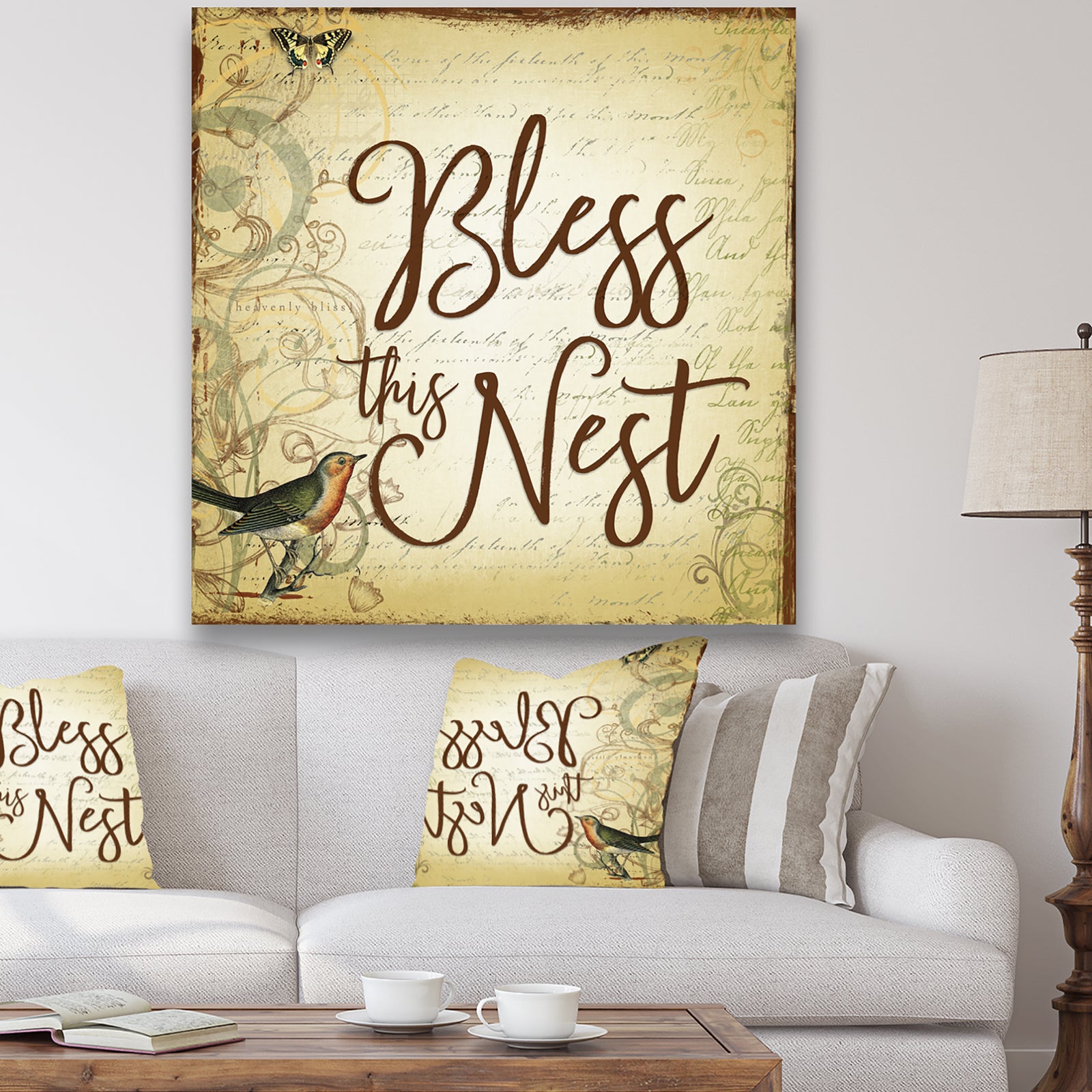 Bless this Nest Scripty - Cottage Gallery-wrapped Canvas