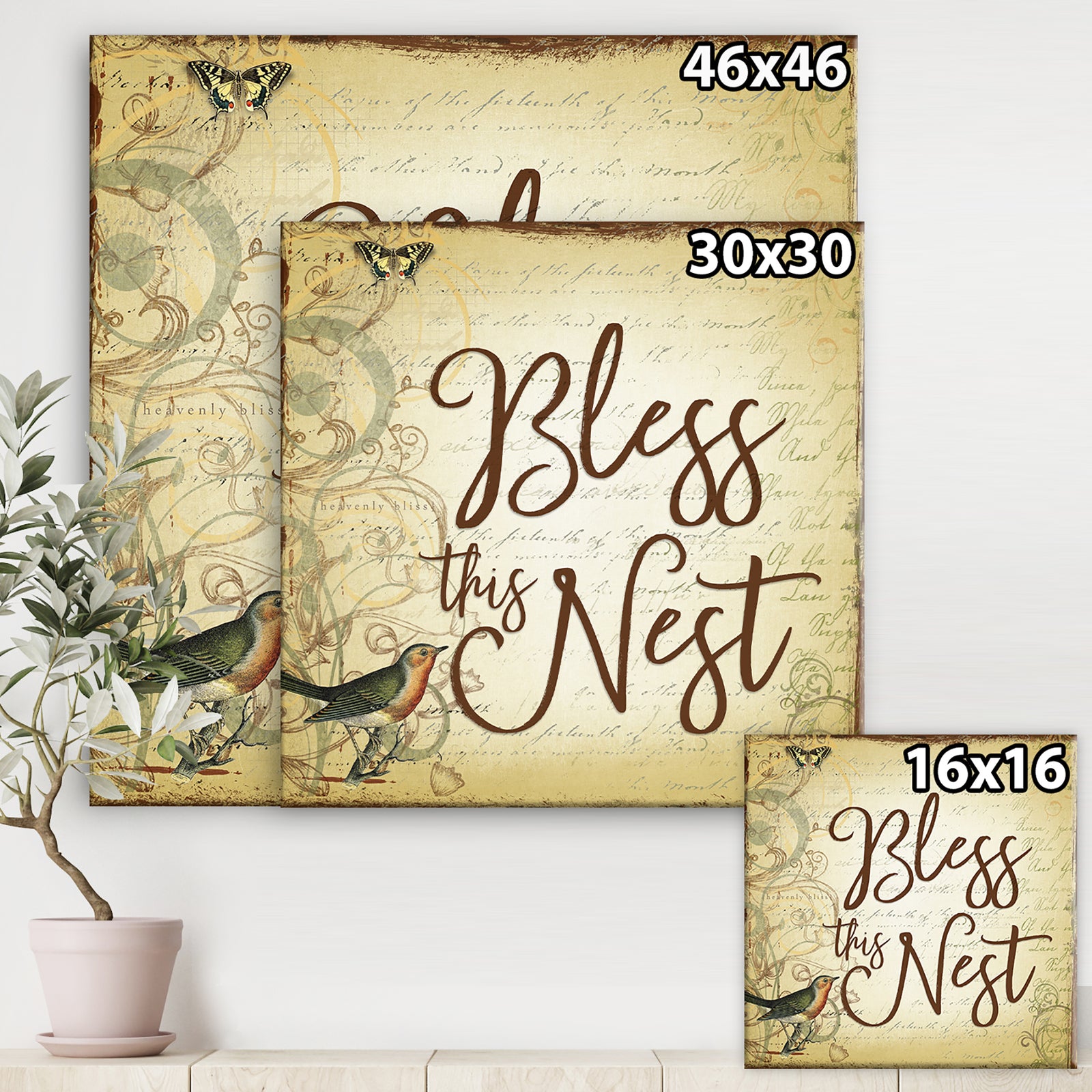 Bless this Nest Scripty - Cottage Gallery-wrapped Canvas