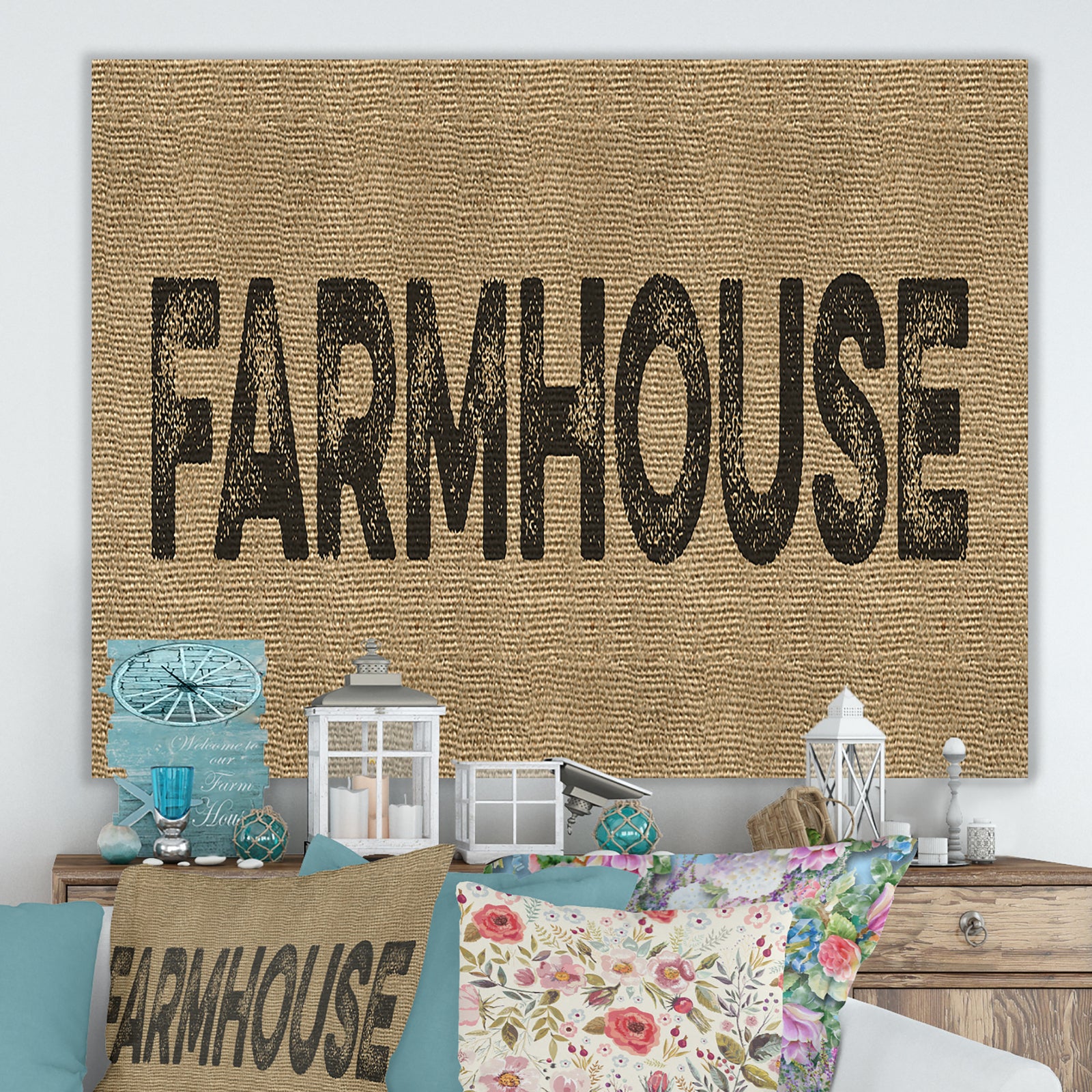 Farmhouse On Jute - Farmhouse Premium Canvas Wall Art