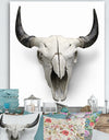 White Cow Skull With Black Horns - Farmhouse Canvas Wall Art