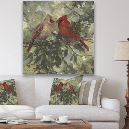 Kissing Cardinals - Cottage Canvas Wall Art