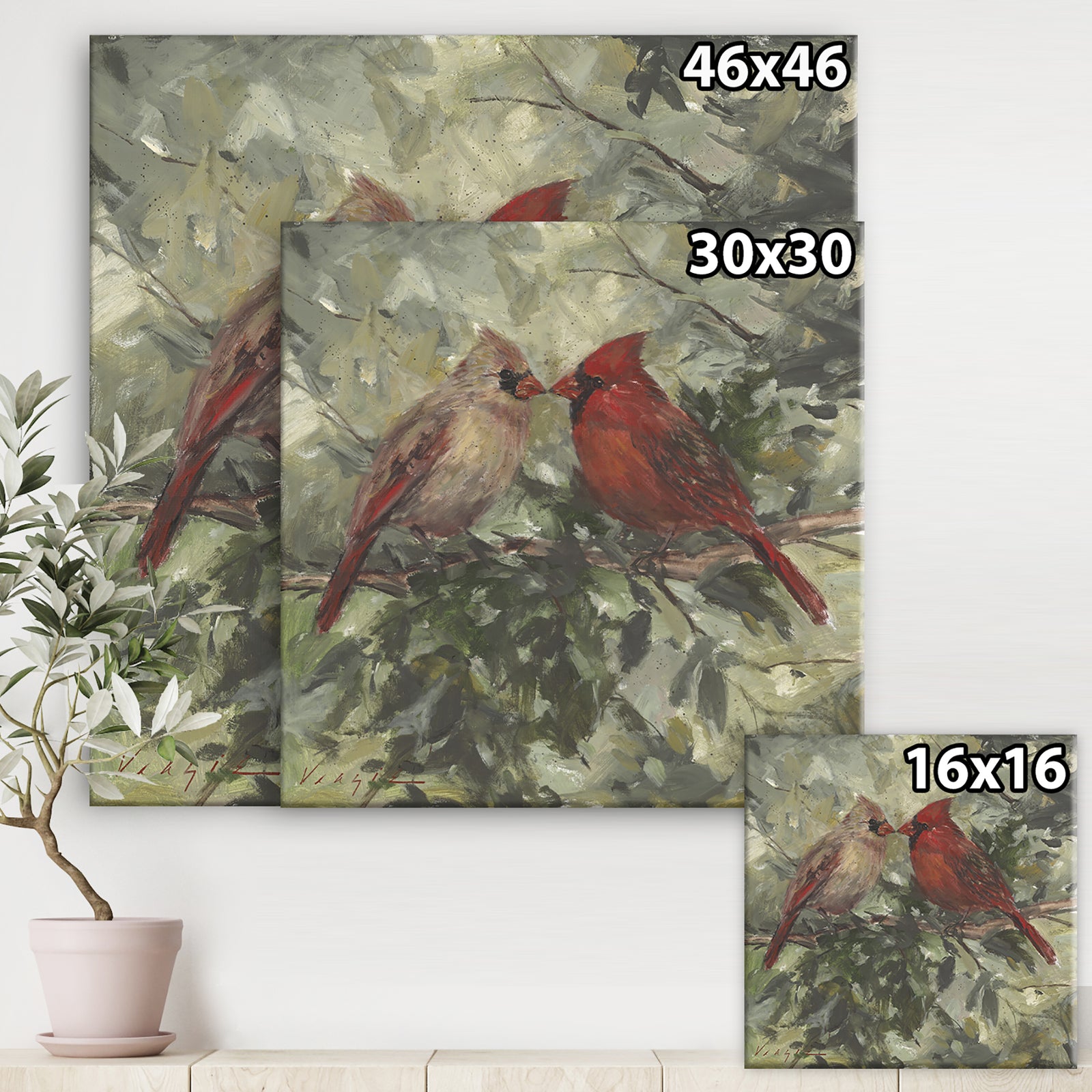 Kissing Cardinals - Cottage Canvas Wall Art