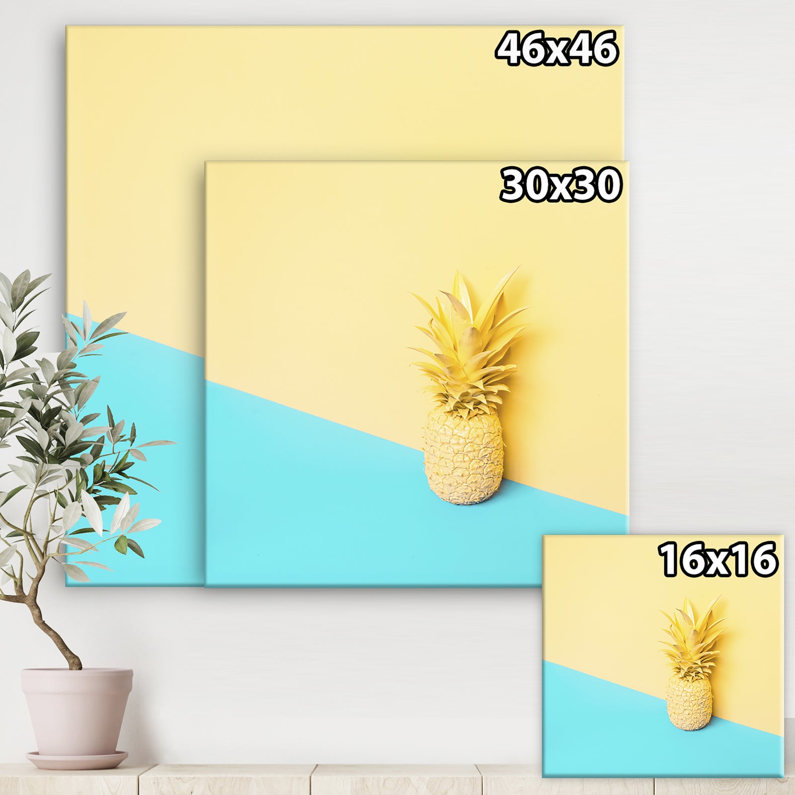 Pink And Blue Pinapple - Modern & Contemporary Gallery-wrapped Canvas