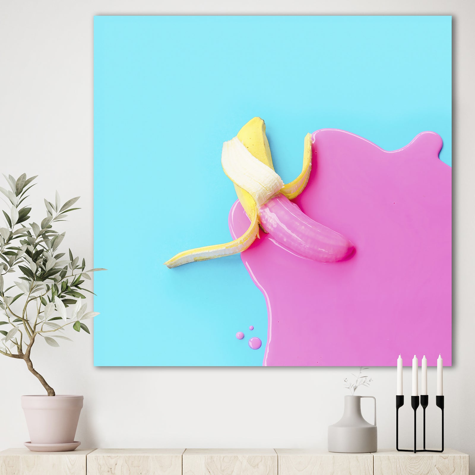Pink And Blue Banana - Modern & Contemporary Canvas Artwork