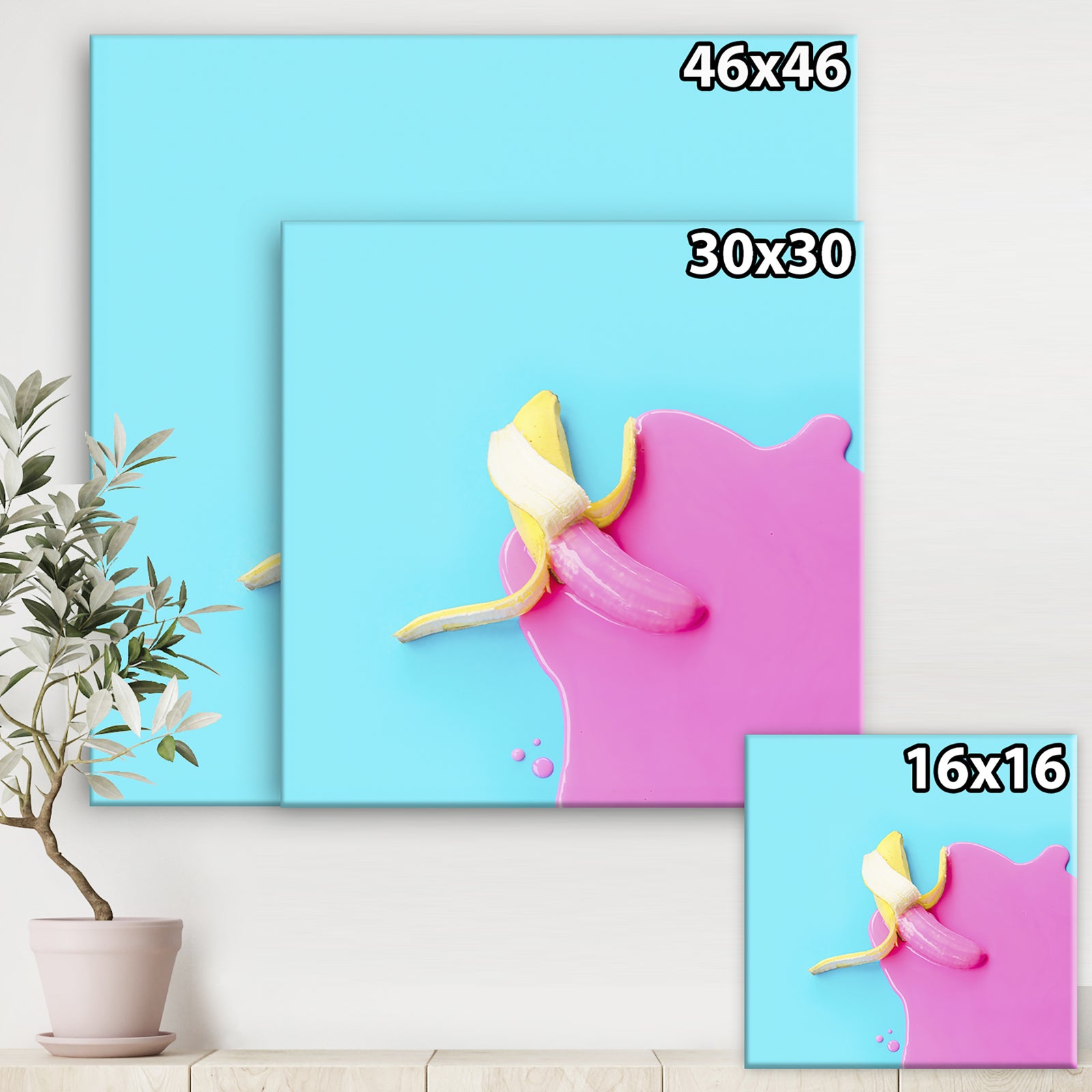 Pink And Blue Banana - Modern & Contemporary Canvas Artwork