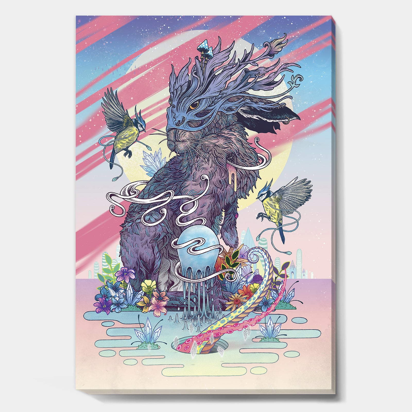 Full Moon Space Rabbit - Modern & Contemporary Gallery-wrapped Canvas