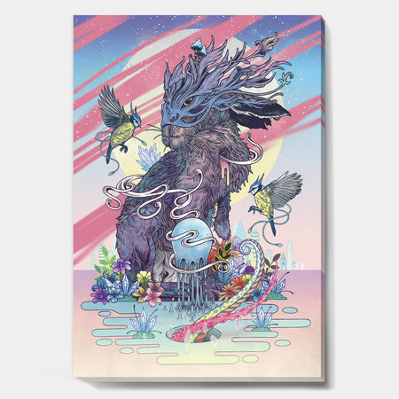 Full Moon Space Rabbit - Modern & Contemporary Gallery-wrapped Canvas