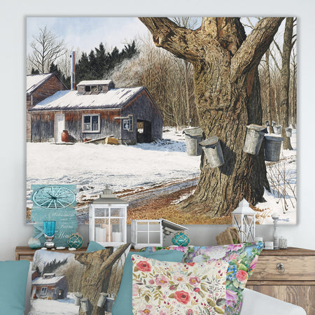 Sugarhouse Near Becket - Farmhouse Premium Canvas Wall Art