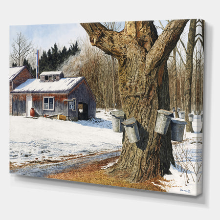 Sugarhouse Near Becket - Farmhouse Premium Canvas Wall Art