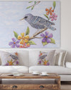 Starling Bird with Flowers - Cottage Canvas Art Print