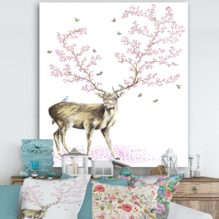Cherry Blossom Deer - Cottage Canvas Artwork