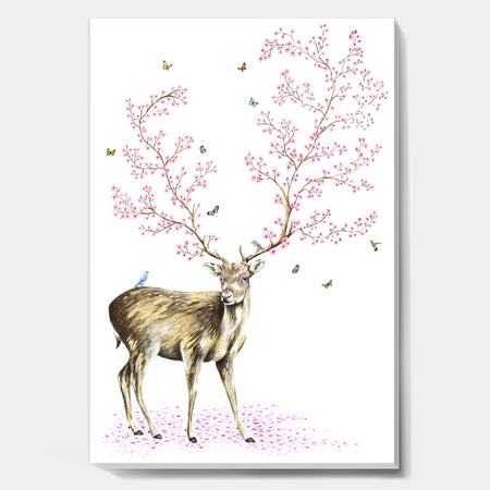 Cherry Blossom Deer - Cottage Canvas Artwork