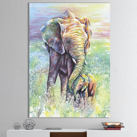 The Curated Nomad 'Mother and Baby Elephant Rainbow Colors - Cottage Canvas Wall Art