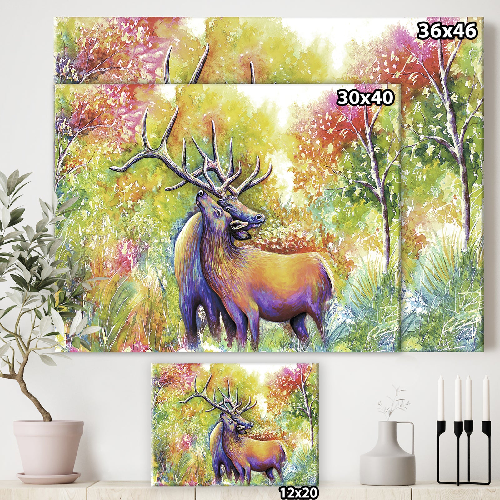 Hugging Elk Love - Cottage Canvas Art Print