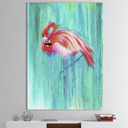 Pink Flamingo In Blue - Cottage Gallery-wrapped Canvas