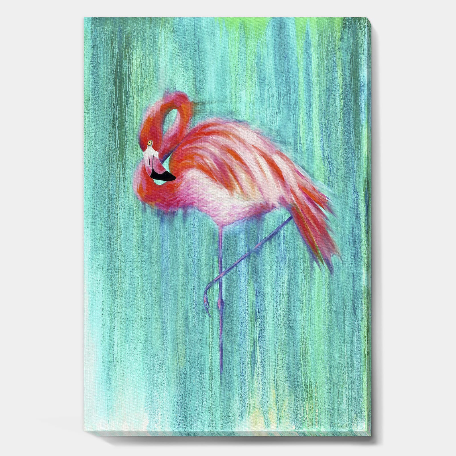 Pink Flamingo In Blue - Cottage Gallery-wrapped Canvas