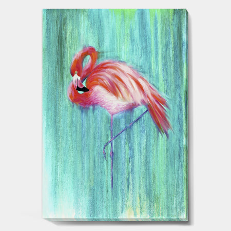 Pink Flamingo In Blue - Cottage Gallery-wrapped Canvas