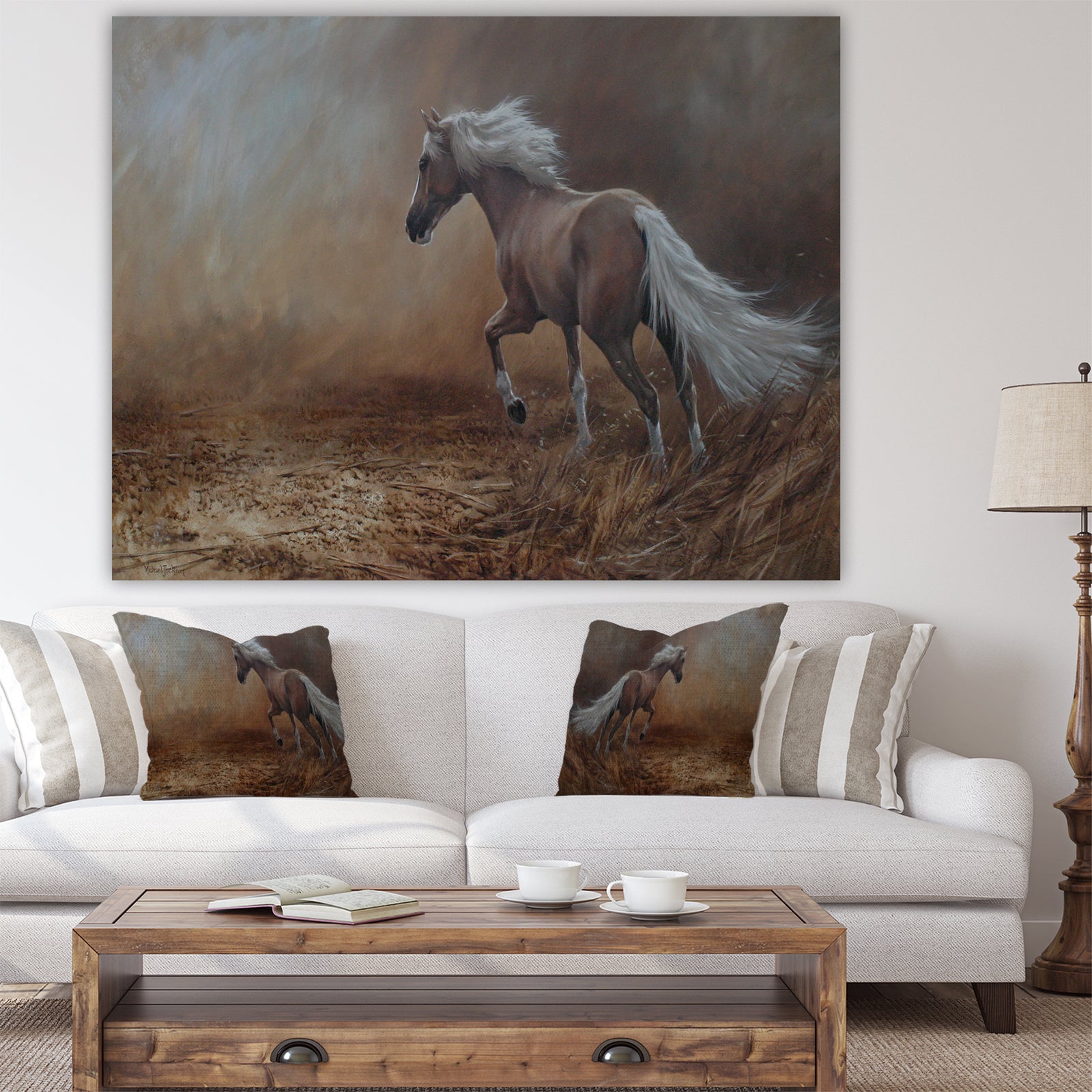 Running Brown Horse - Cottage Canvas Wall Art