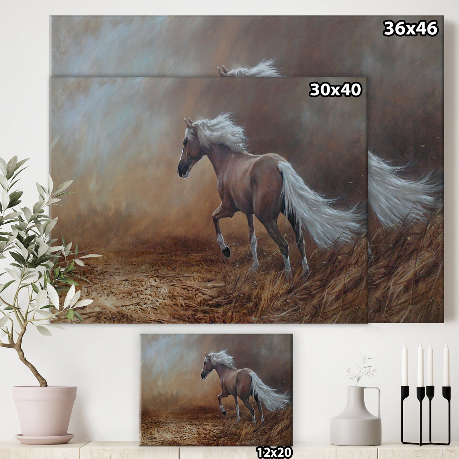 Running Brown Horse - Cottage Canvas Wall Art