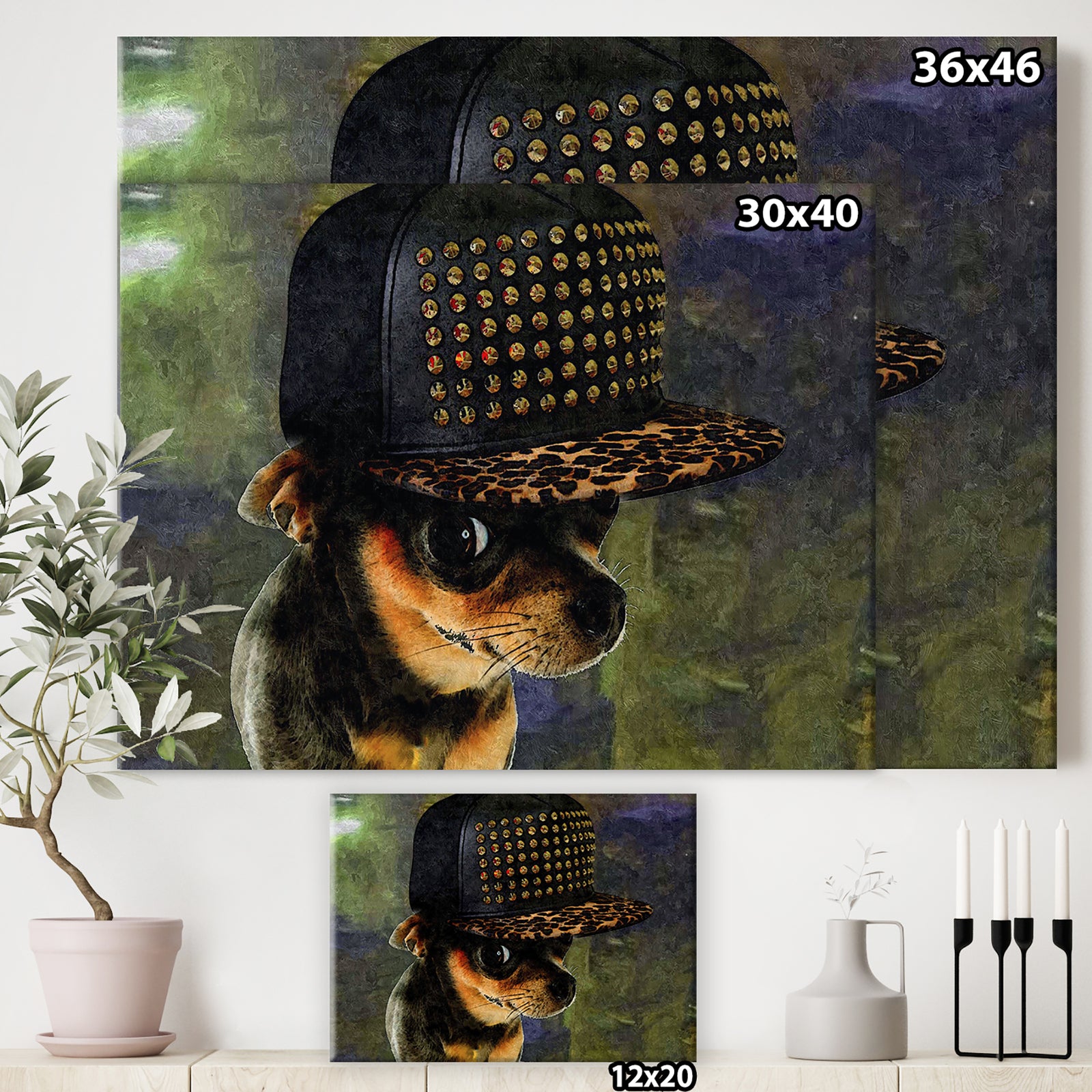 Chihuahua With Hat - Cottage Canvas Artwork