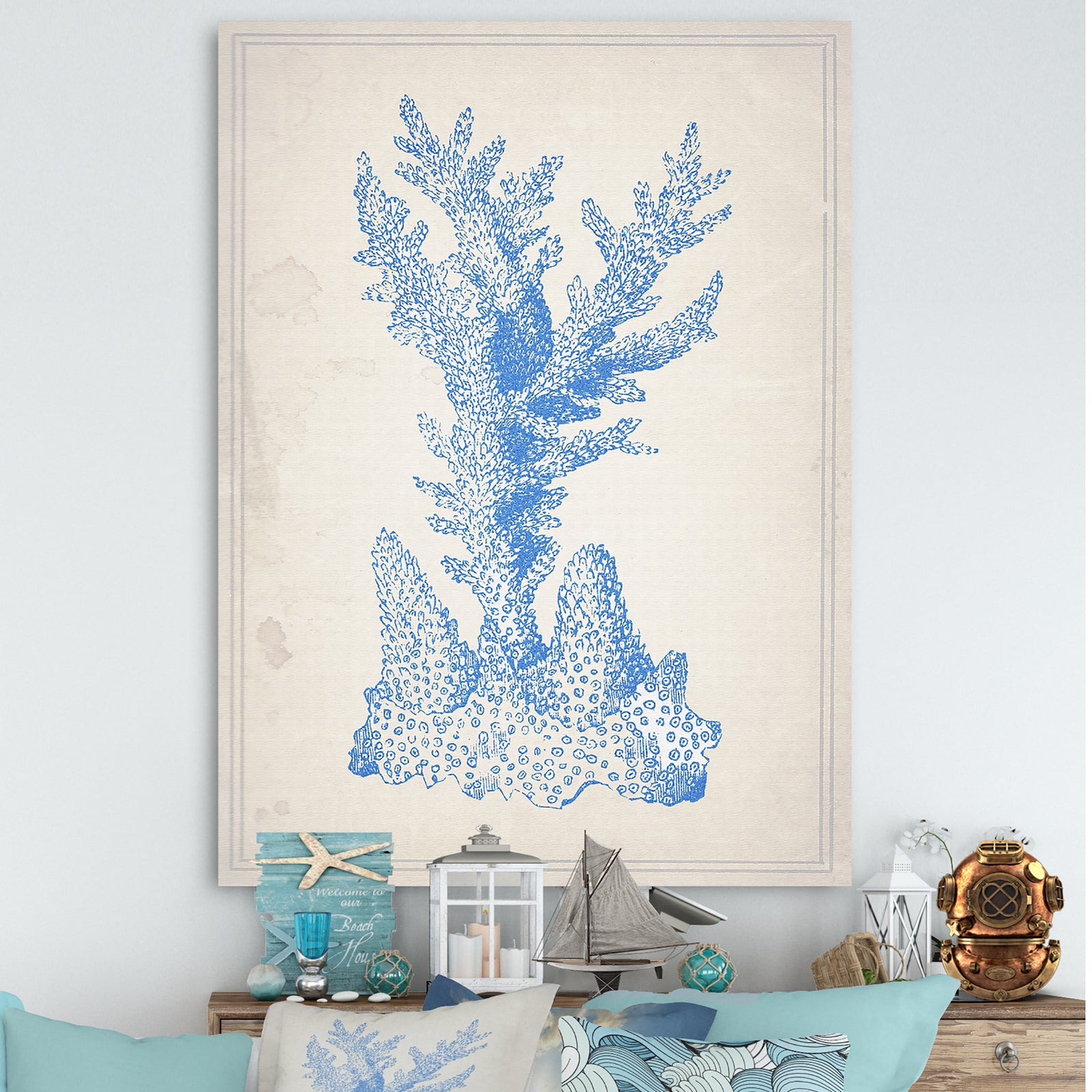 Blue Coral 1 - Nautical & Coastal Premium Canvas Wall Art