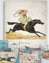 Dream Young Lady On Black Stallion - Cottage Canvas Art Print