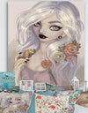 Fantasy Girl With White Hair And Orange Flowers - Cottage Canvas Wall Art