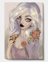 Fantasy Girl With White Hair And Orange Flowers - Cottage Canvas Wall Art